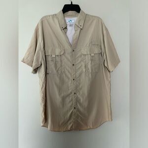 Men's Tan Tri Mountain Performance SZ Medium Short Sleeve Outdoors Fishing Shirt